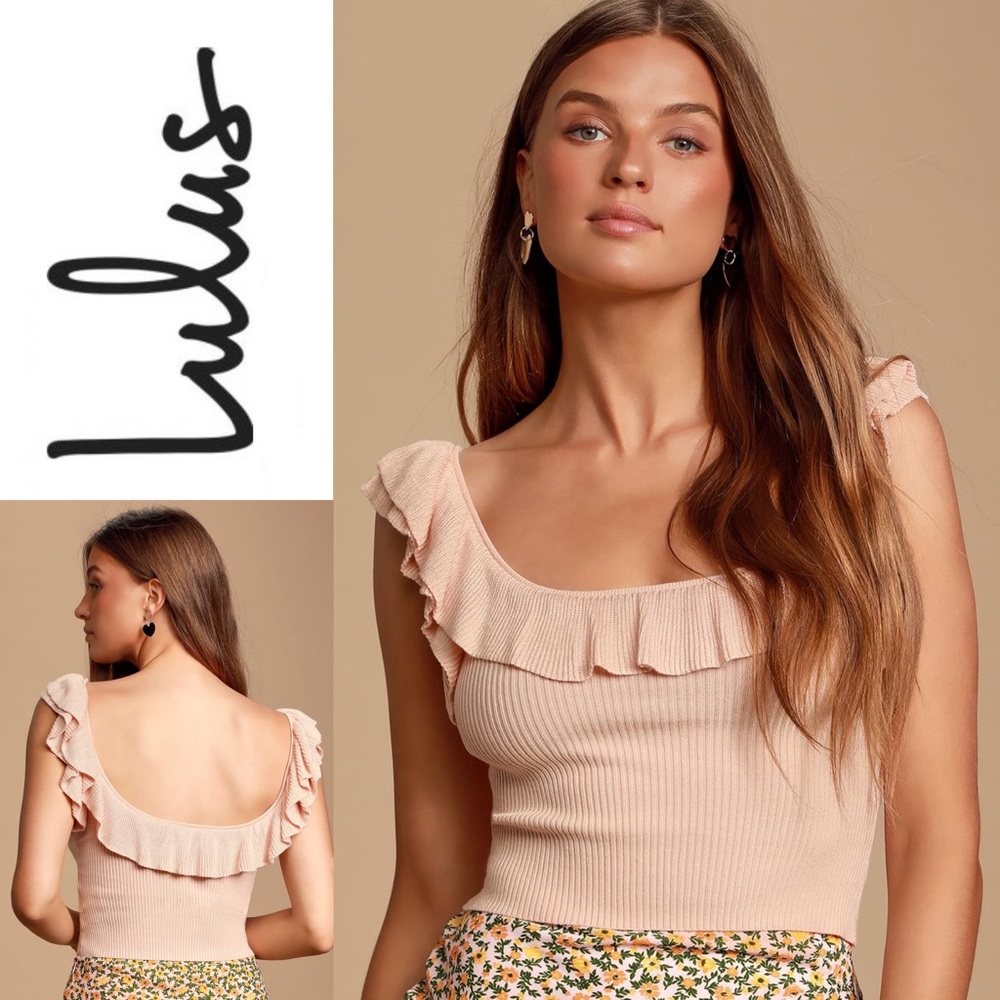 NWT LULUS Annisa Blush Ruffled Ribbed Tank Top